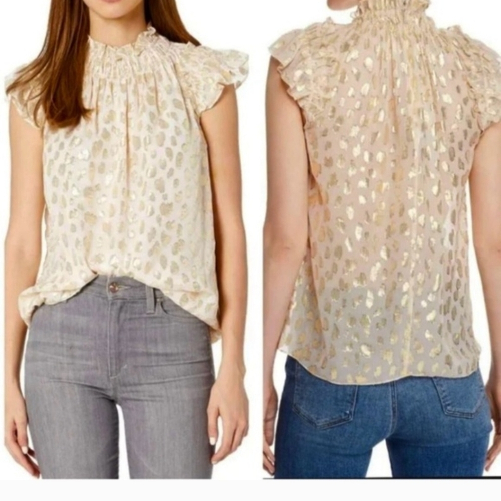 ​✨ Rebecca Taylor Cream & Gold Metallic Fil Coupé Blouse ✨